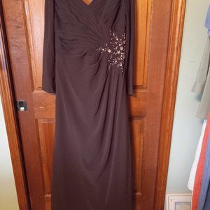 Downton Abbey-style Chocolate Evening Gown with Bustle, by Jasmine, fits US 12